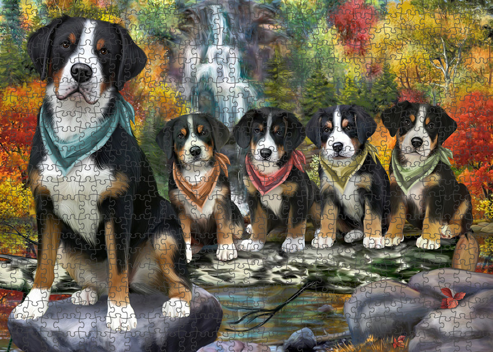 Scenic Waterfall Greater Swiss Mountain Dogs Puzzle with Photo Tin PUZL59775