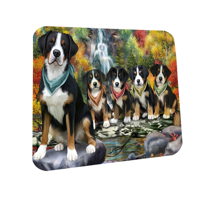 Scenic Waterfall Greater Swiss Mountain Dogs Coasters Set of 4 CST51855