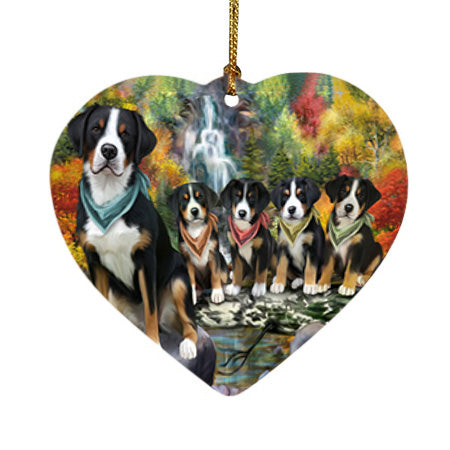 Scenic Waterfall Greater Swiss Mountain Dogs Heart Christmas Ornament HPOR51896