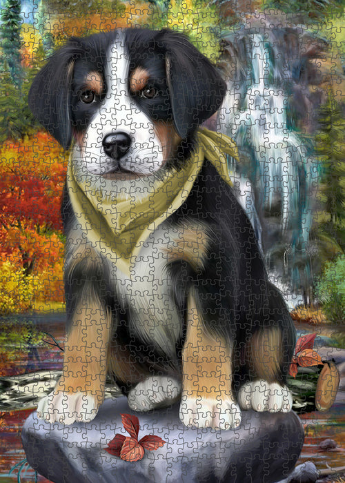Scenic Waterfall Greater Swiss Mountain Dog Puzzle with Photo Tin PUZL59781