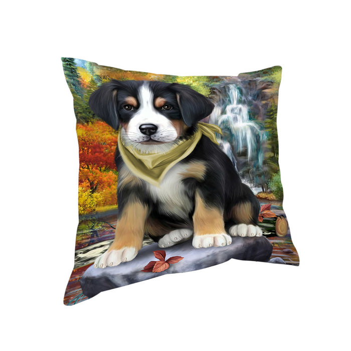 Scenic Waterfall Greater Swiss Mountain Dog Pillow PIL63956