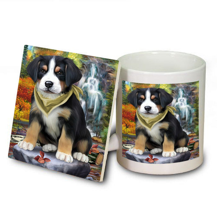 Scenic Waterfall Greater Swiss Mountain Dog Mug and Coaster Set MUC51890