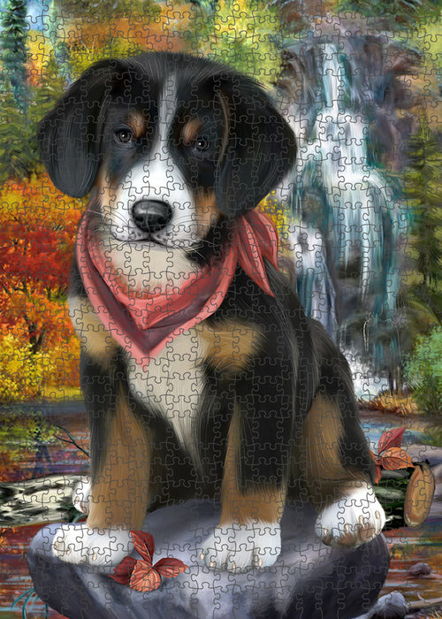 Scenic Waterfall Greater Swiss Mountain Dog Puzzle with Photo Tin PUZL59784