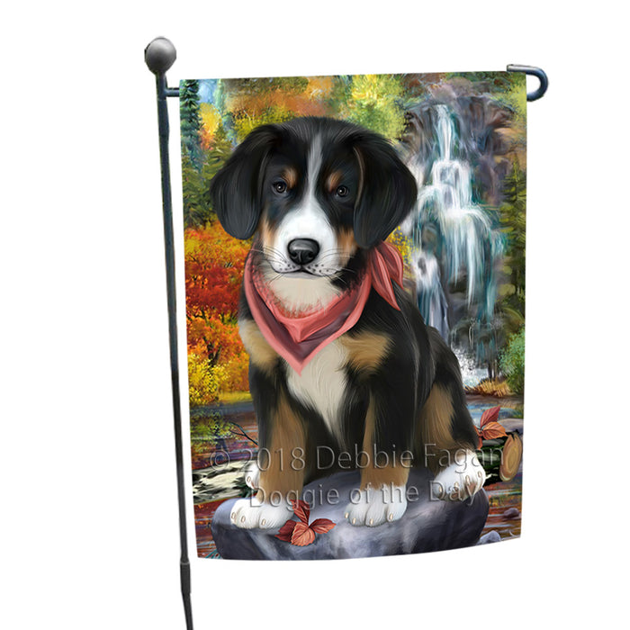 Scenic Waterfall Greater Swiss Mountain Dog Garden Flag GFLG51896