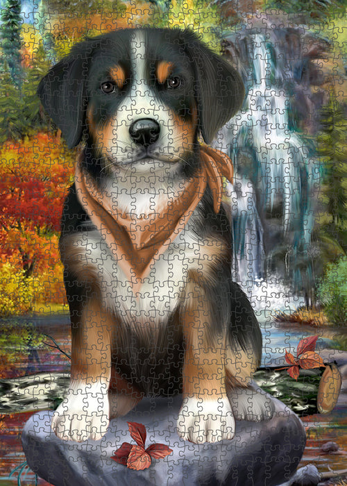 Scenic Waterfall Greater Swiss Mountain Dog Puzzle with Photo Tin PUZL59787