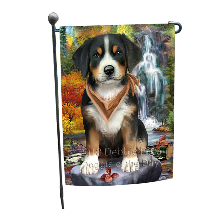 Scenic Waterfall Greater Swiss Mountain Dog Garden Flag GFLG51897