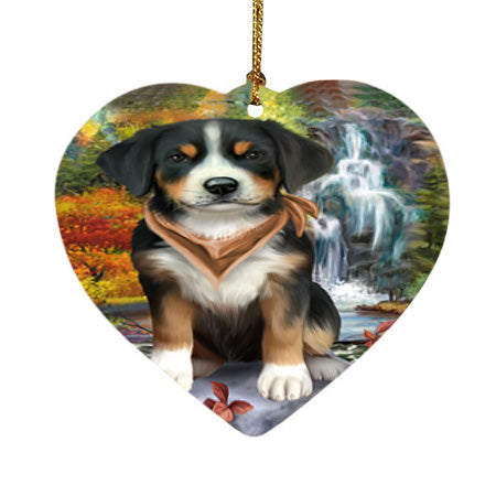 Scenic Waterfall Greater Swiss Mountain Dog Heart Christmas Ornament HPOR51900
