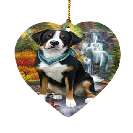 Scenic Waterfall Greater Swiss Mountain Dog Heart Christmas Ornament HPOR51901
