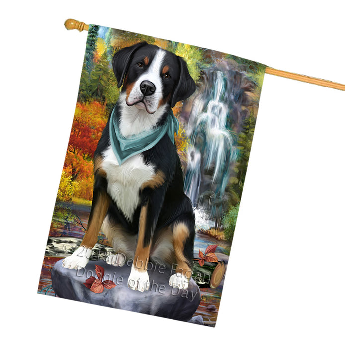 Scenic Waterfall Greater Swiss Mountain Dog House Flag FLG52034