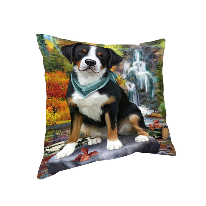 Scenic Waterfall Greater Swiss Mountain Dog Pillow PIL63968