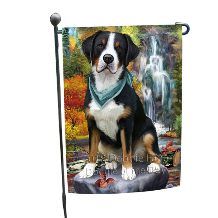 Scenic Waterfall Greater Swiss Mountain Dog Garden Flag GFLG51898
