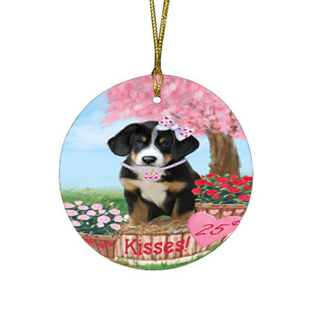 Rosie 25 Cent Kisses Greater Swiss Mountain Dog Round Flat Christmas Ornament RFPOR56239