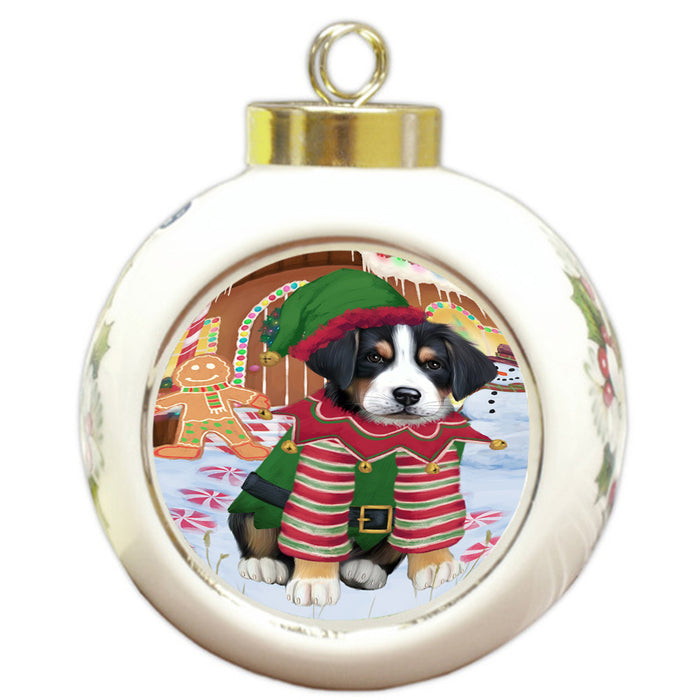 Christmas Gingerbread House Candyfest Greater Swiss Mountain Dog Round Ball Christmas Ornament RBPOR56710