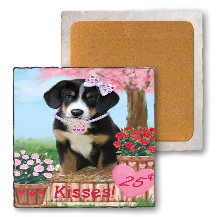 Rosie 25 Cent Kisses Greater Swiss Mountain Dog Set of 4 Natural Stone Marble Tile Coasters MCST50883