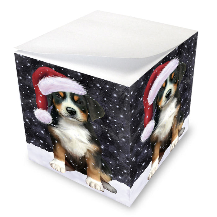 Let it Snow Christmas Holiday Greater Swiss Mountain Dog Wearing Santa Hat Note Cube NOC55946