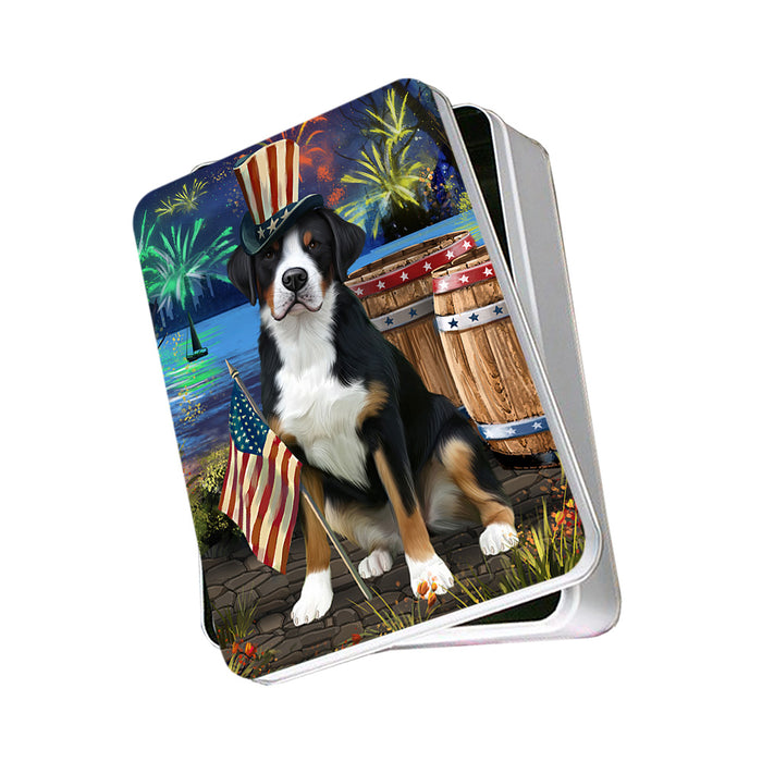 4th of July Independence Day Fireworks Greater Swiss Mountain Dog at the Lake Photo Storage Tin PITN51163