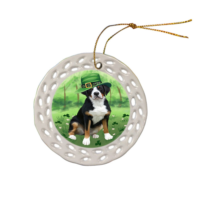 St. Patricks Day Irish Portrait Greater Swiss Mountain Dog Ceramic Doily Ornament DPOR57951