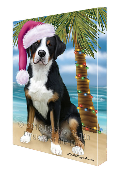 Summertime Happy Holidays Christmas Greater Swiss Mountain Dog on Tropical Island Beach Canvas Print Wall Art Décor CVS108908