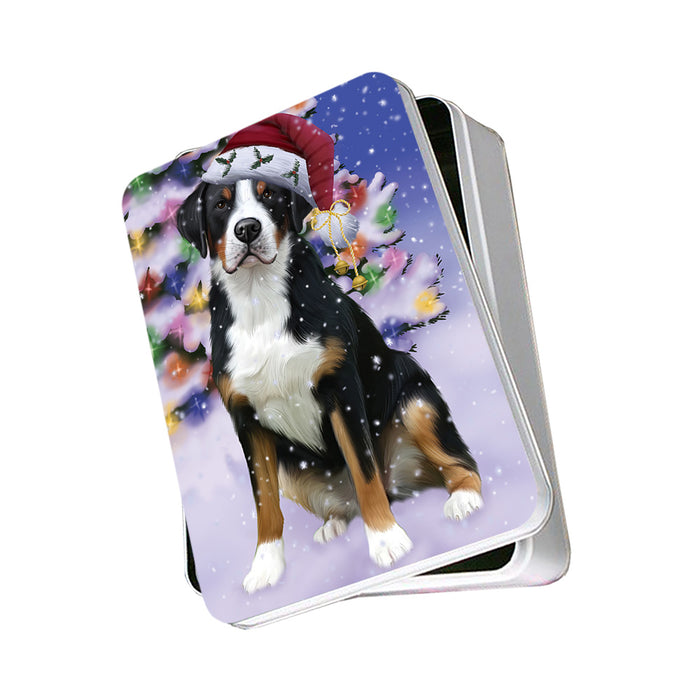 Winterland Wonderland Greater Swiss Mountain Dog In Christmas Holiday Scenic Background Photo Storage Tin PITN53703