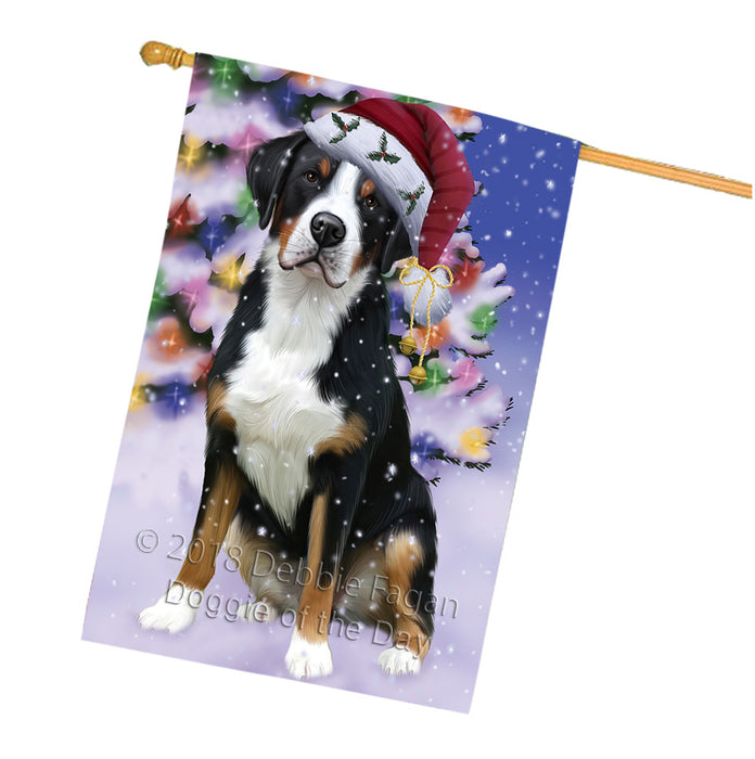 Winterland Wonderland Greater Swiss Mountain Dog In Christmas Holiday Scenic Background House Flag FLG53958