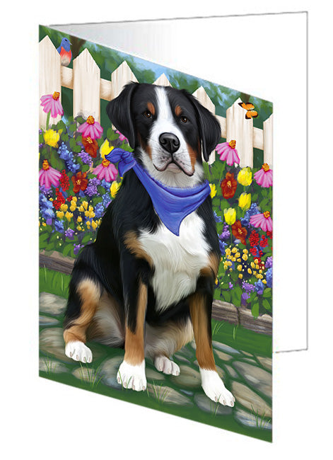 Spring Floral Greater Swiss Mountain Dog Handmade Artwork Assorted Pets Greeting Cards and Note Cards with Envelopes for All Occasions and Holiday Seasons GCD60812