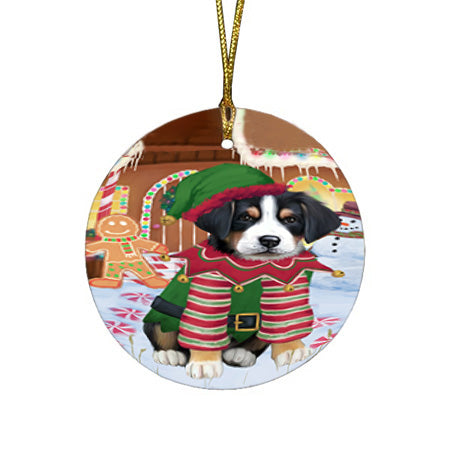 Christmas Gingerbread House Candyfest Greater Swiss Mountain Dog Round Flat Christmas Ornament RFPOR56710