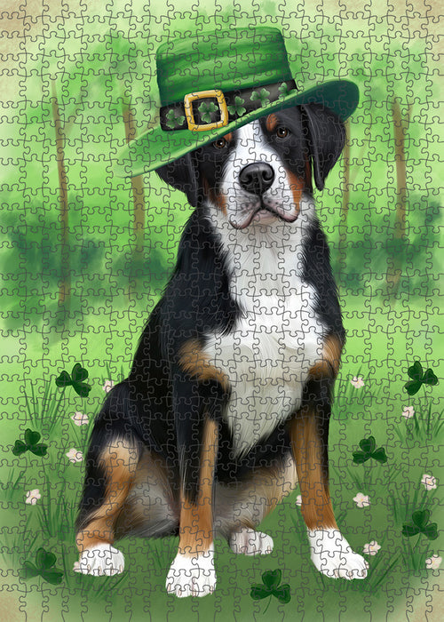 St. Patricks Day Irish Portrait Greater Swiss Mountain Dog Portrait Jigsaw Puzzle for Adults Animal Interlocking Puzzle Game Unique Gift for Dog Lover's with Metal Tin Box PZL054