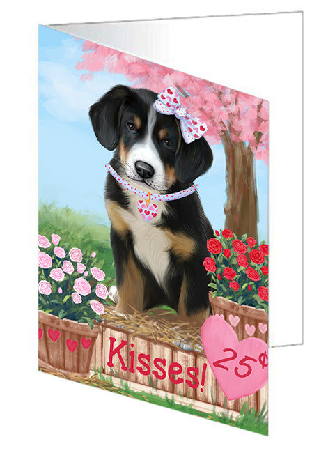 Rosie 25 Cent Kisses Greater Swiss Mountain Dog Handmade Artwork Assorted Pets Greeting Cards and Note Cards with Envelopes for All Occasions and Holiday Seasons GCD72164