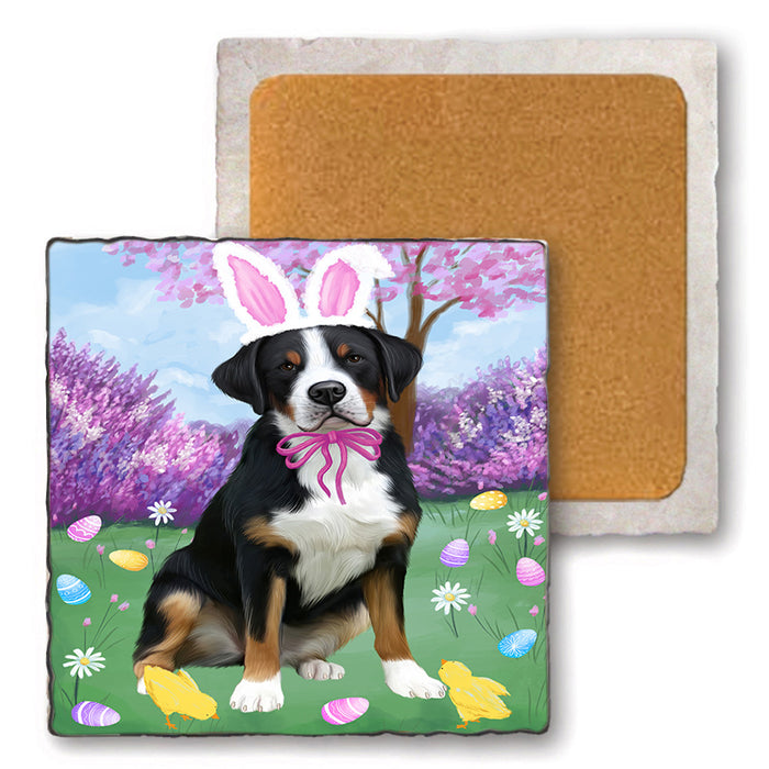 Easter Holiday Greater Swiss Mountain Dog Set of 4 Natural Stone Marble Tile Coasters MCST51907
