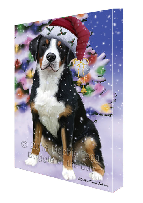 Winterland Wonderland Greater Swiss Mountain Dog In Christmas Holiday Scenic Background Canvas Print Wall Art Décor CVS101690
