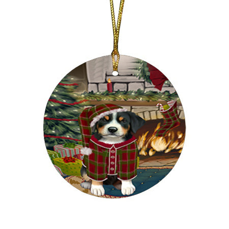 The Stocking was Hung Greater Swiss Mountain Dog Round Flat Christmas Ornament RFPOR55684