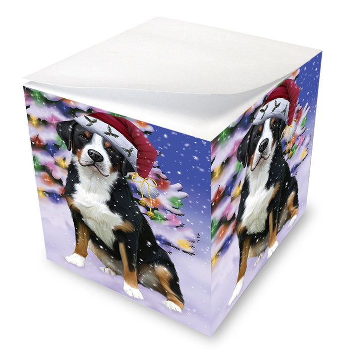 Winterland Wonderland Greater Swiss Mountain Dog In Christmas Holiday Scenic Background Note Cube NOC55406