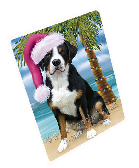 Summertime Happy Holidays Christmas Greater Swiss Mountain Dog on Tropical Island Beach Large Refrigerator / Dishwasher Magnet RMAG88254