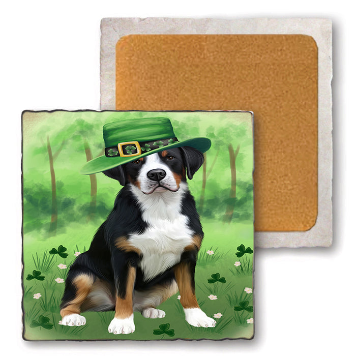 St. Patricks Day Irish Portrait Greater Swiss Mountain Dog Set of 4 Natural Stone Marble Tile Coasters MCST52011