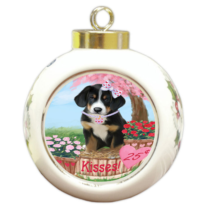Rosie 25 Cent Kisses Greater Swiss Mountain Dog Round Ball Christmas Ornament RBPOR56239