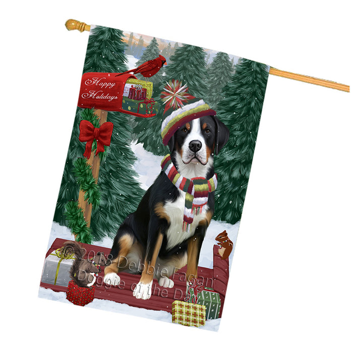 Merry Christmas Woodland Sled Greater Swiss Mountain Dog House Flag FLG55375