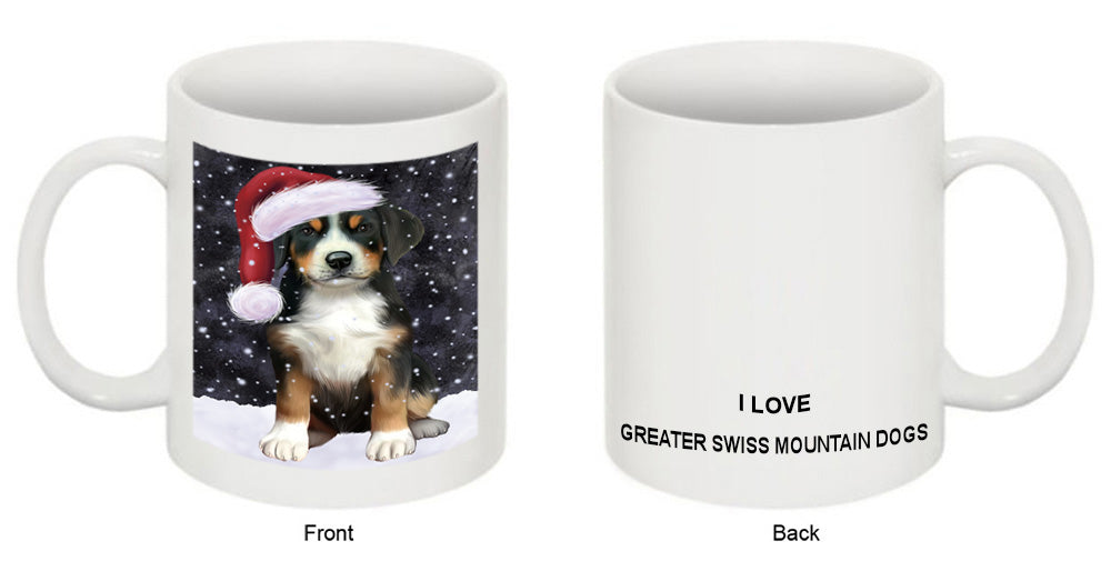 Let it Snow Christmas Holiday Greater Swiss Mountain Dog Wearing Santa Hat Coffee Mug MUG49698
