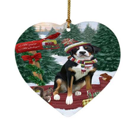Merry Christmas Woodland Sled Greater Swiss Mountain Dog Heart Christmas Ornament HPOR55302