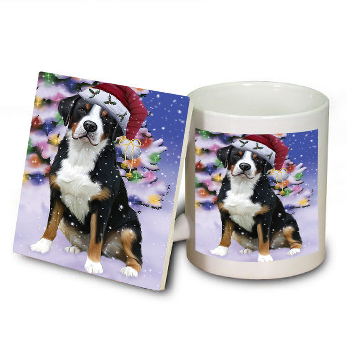 Winterland Wonderland Greater Swiss Mountain Dog In Christmas Holiday Scenic Background Mug and Coaster Set MUC53752