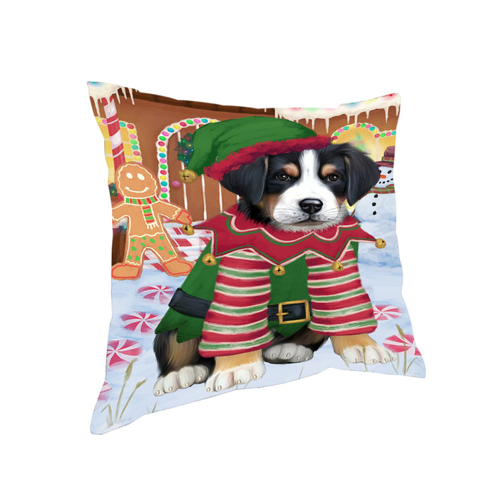 Christmas Gingerbread House Candyfest Greater Swiss Mountain Dog Pillow PIL79708