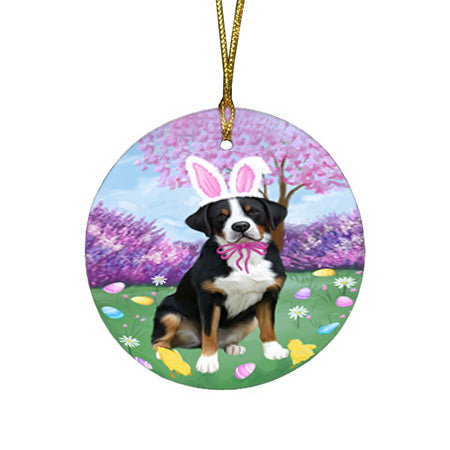 Easter Holiday Greater Swiss Mountain Dog Round Flat Christmas Ornament RFPOR57308