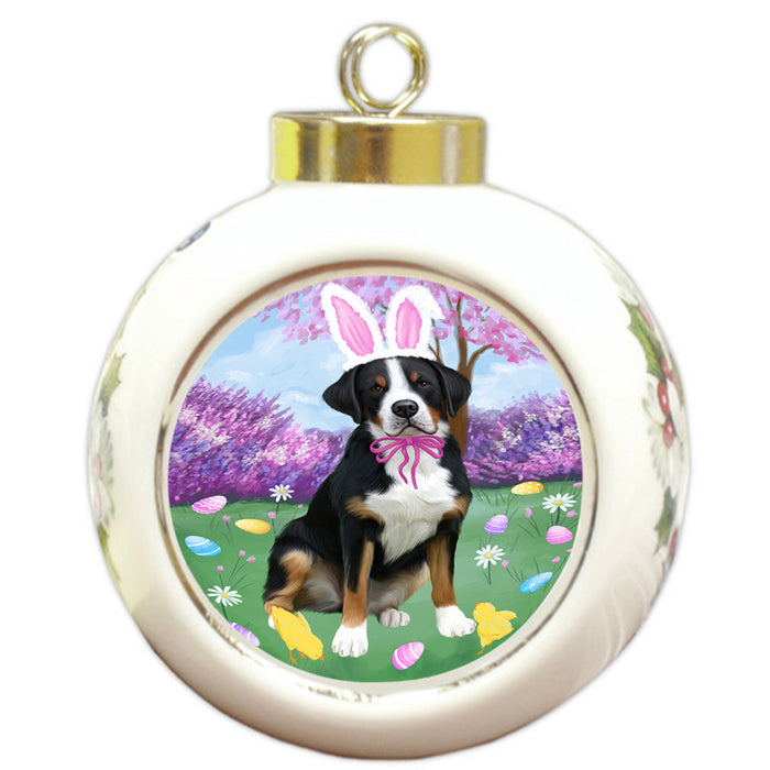 Easter Holiday Greater Swiss Mountain Dog Round Ball Christmas Ornament RBPOR57308