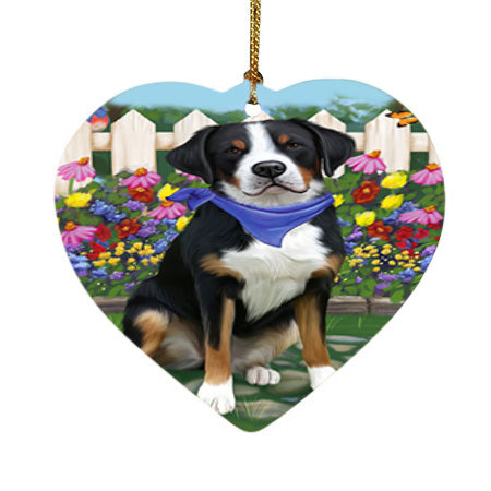 Spring Floral Greater Swiss Mountain Dog Heart Christmas Ornament HPOR52261
