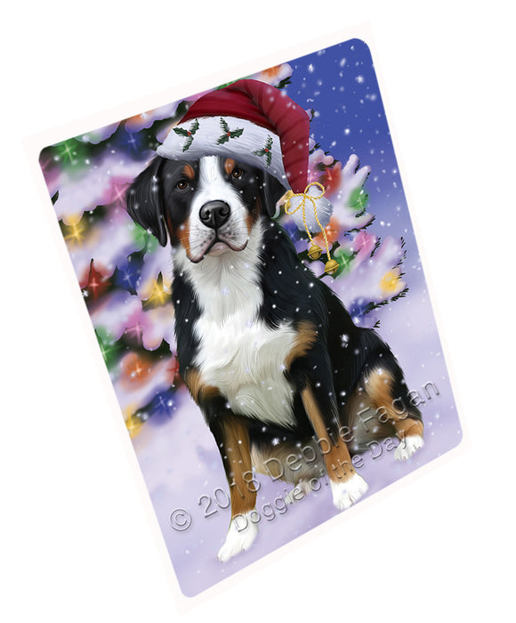 Winterland Wonderland Greater Swiss Mountain Dog In Christmas Holiday Scenic Background Large Refrigerator / Dishwasher Magnet RMAG83442