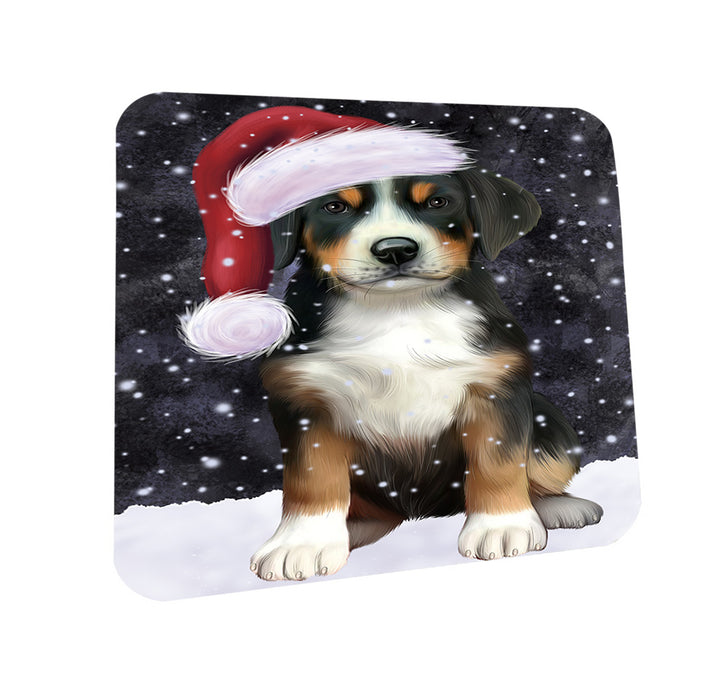Let it Snow Christmas Holiday Greater Swiss Mountain Dog Wearing Santa Hat Coasters Set of 4 CST54258