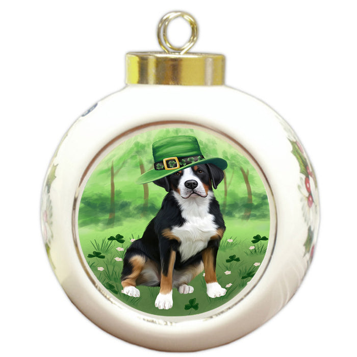 St. Patricks Day Irish Portrait Greater Swiss Mountain Dog Round Ball Christmas Ornament RBPOR58138