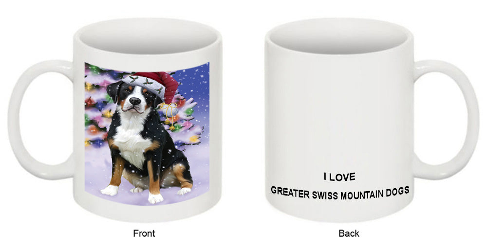 Winterland Wonderland Greater Swiss Mountain Dog In Christmas Holiday Scenic Background Coffee Mug MUG49158