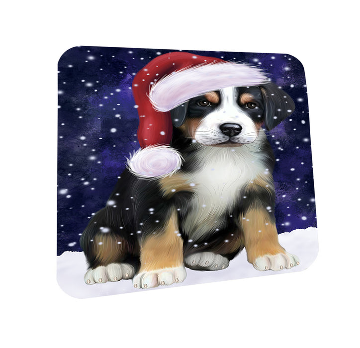 Let it Snow Christmas Holiday Greater Swiss Mountain Dog Wearing Santa Hat Coasters Set of 4 CST54259