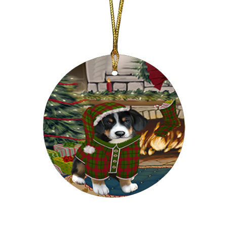 The Stocking was Hung Greater Swiss Mountain Dog Round Flat Christmas Ornament RFPOR55685