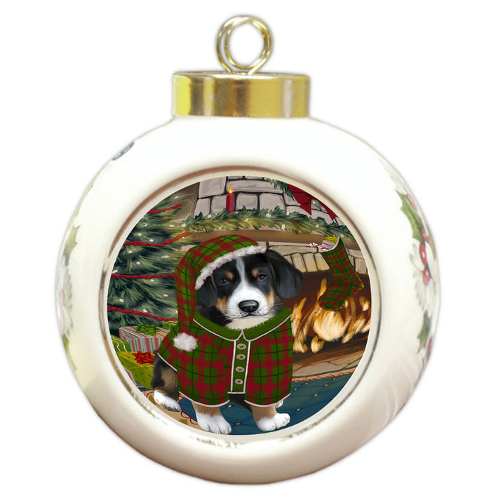 The Stocking was Hung Greater Swiss Mountain Dog Round Ball Christmas Ornament RBPOR55685